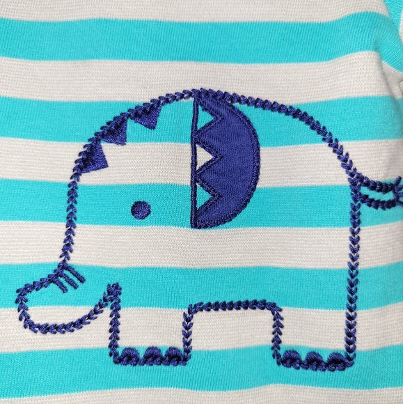 🐘 Vintage Gymboree Elephant Oasis Gray Teal Blue Striped Onesie Outfit 0-3 - Picture 3 of 5